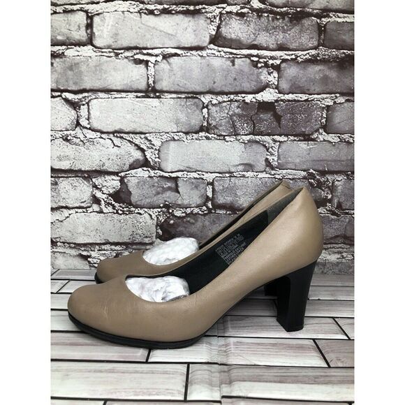 Rockport Trutech Taupe Leather Round Toe Pumps Heels Shoes Women Sz 8M US/38.5EU - Picture 1 of 16